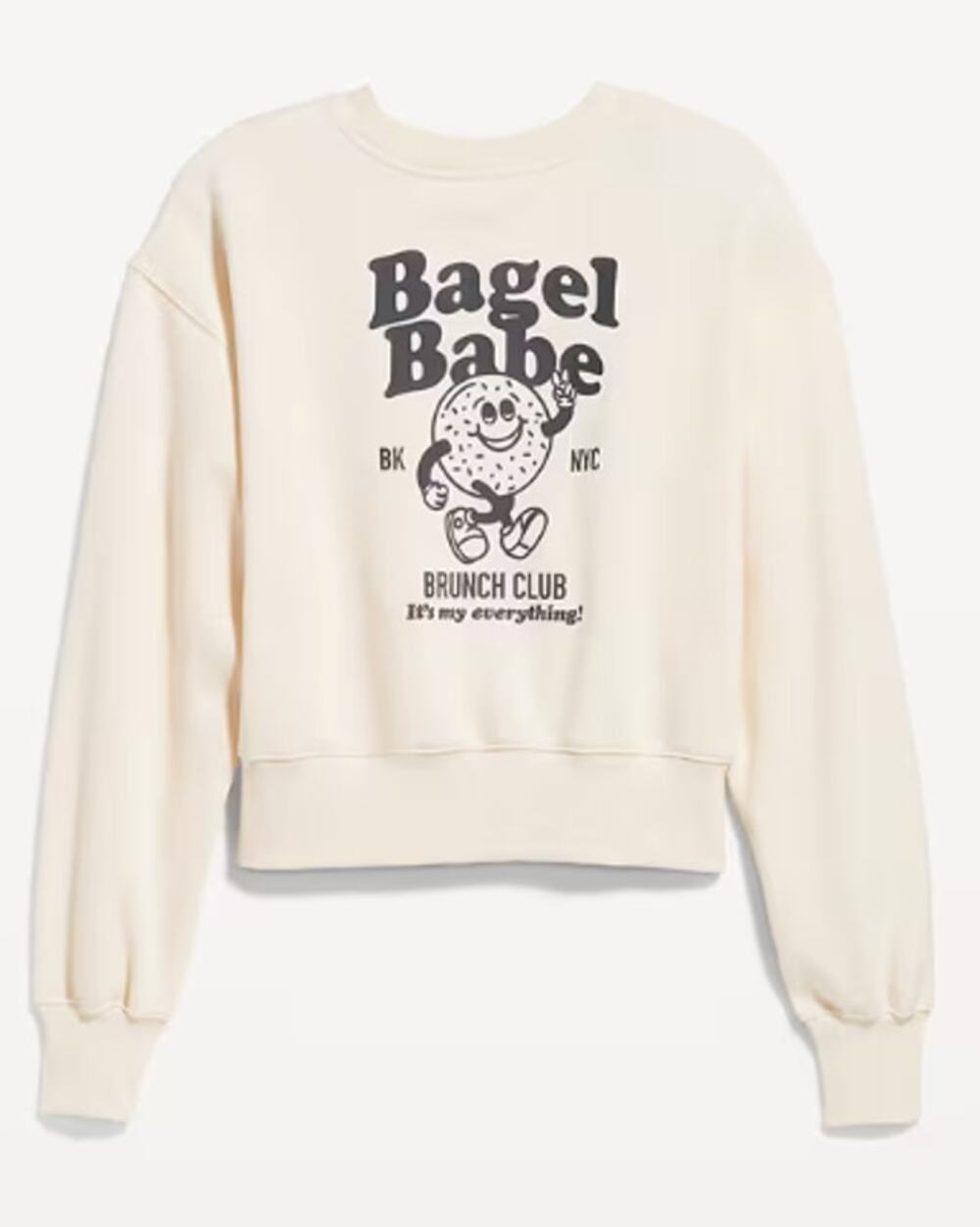 Old Navy Womens White Bagel Babe Drop Shoulder Crew Neck Sweater NEW Large